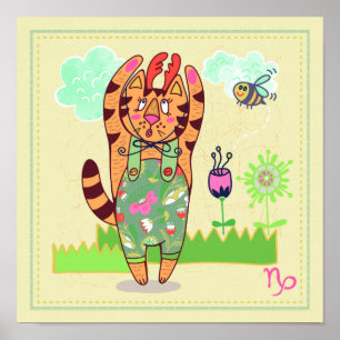 Poster Capricorn Chat Zodiac Nursery Imprimer