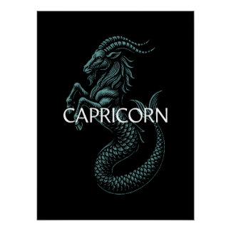 Poster Capricorn Zodiac – Vintage Sea-Goat in Teal  