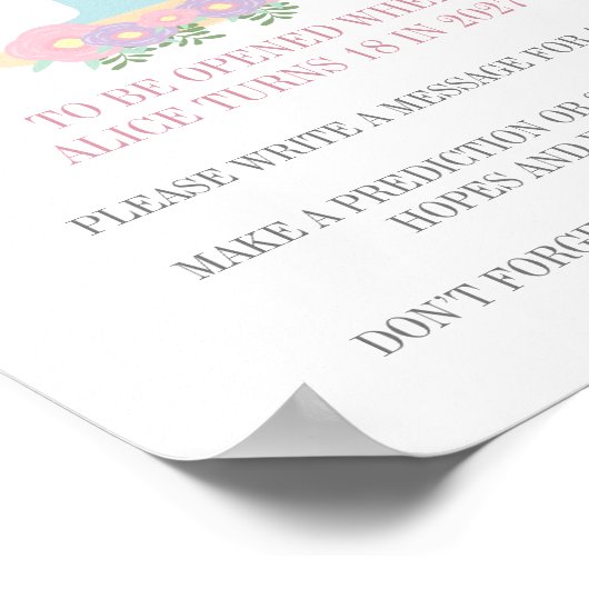 Poster Capsule de temps de 1er anniversaire pastel bleu r (Coin)