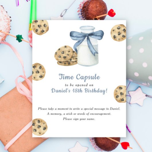 Poster Capsule temporelle cookie et lait 1er anniversaire