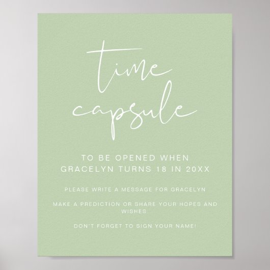 Poster Capsule Temporelle de Fête de Naissance Vert Vibra (Devant)