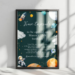 Poster Capsule Temporelle Espace Turquoise 1er Anniversai