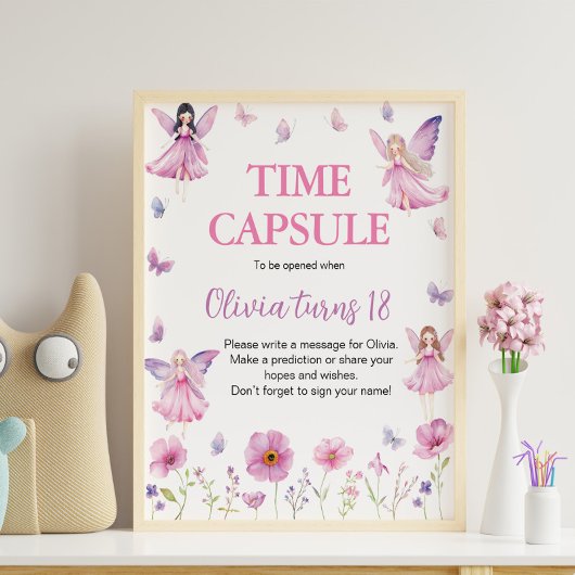 Poster Capsule Temporelle Fée Fleurie Papillon Anniversai