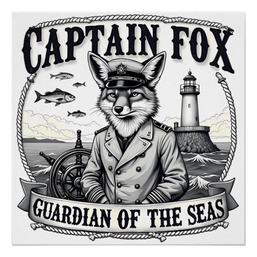Poster Captain Fox Guardian of Seas Nautical Design (Devant)