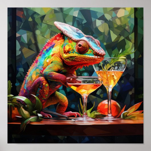Poster Captivant Chameleon Boisson : Cubism 8K High Poste (Devant)