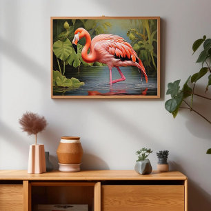 Poster Captivant le Flamant rose Vintage IA-Art peinture