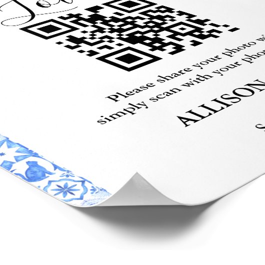 Poster Capture amour QR code Bleu tuile et citron mariage (Coin)