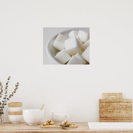 Poster Capture de studio de cubes de sucre dans un bol (Cuisine)