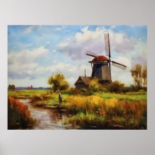 Poster Capturer le charme d'un moulin à vent au bord d'un