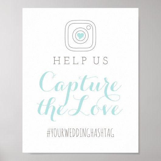 Poster Capturez le hashtag Mariage Love Aqua Blue (Devant)