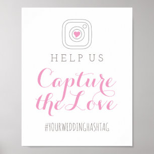 Poster Capturez le hashtag Mariage Love Pink