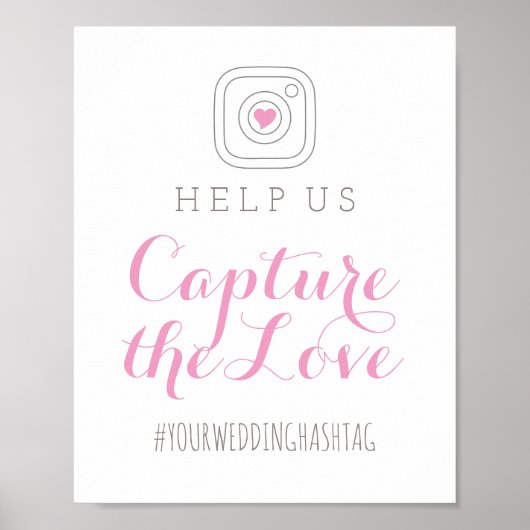Poster Capturez le hashtag Mariage Love Pink (Devant)