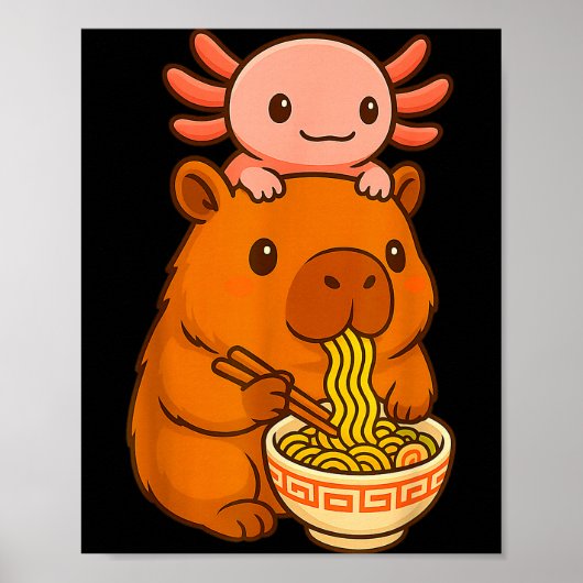 Poster Capybara Anime Ramen Axolotl Funny Graphic Kawaii (Devant)