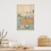 Poster Capybara Bath Print Japanese Ukiyo-e Animal Art (Cuisine)
