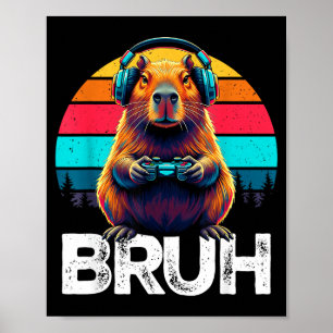 Poster Capybara Bruh Drôle de Joueur Rétro Capybara Jeux