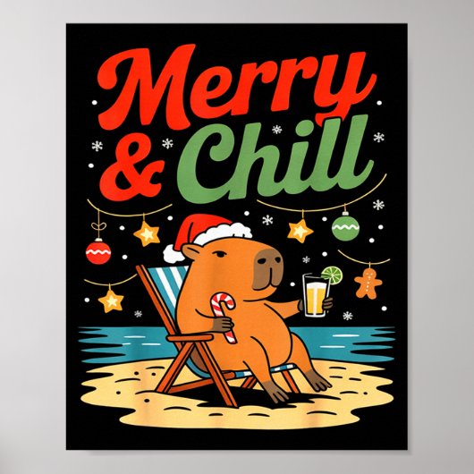 Poster Capybara Christmas Holiday Beach Vibes Merry And C (Devant)