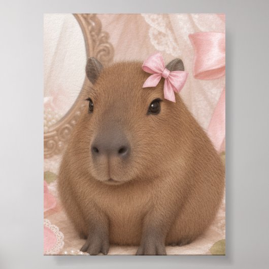 Poster capybara coquette ruban rose (Devant)