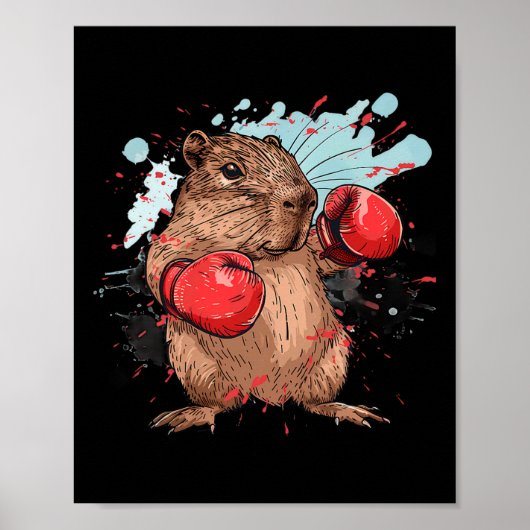 Poster Capybara de boxe avec gants de boxe kickboxing amu (Devant)
