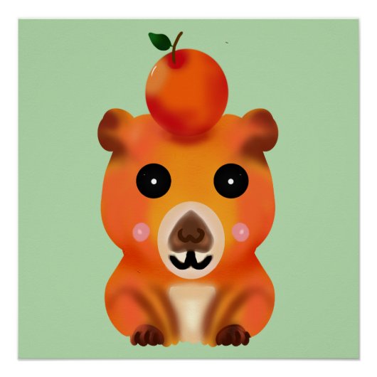Poster Capybara Doux et Mignon avec Orange | Kawaii Anima (Devant)