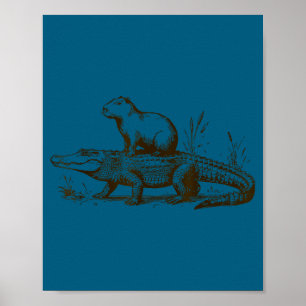 Poster Capybara Drôle Chevauchant Un Alligator Hommes Fem