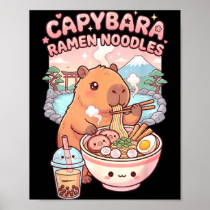 Poster Capybara drôle nouille ramen kawaii capybara mange