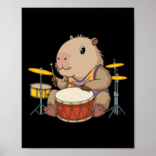 Poster Capybara Drummer Jouer des tambours Rongeurs Funny (Devant)
