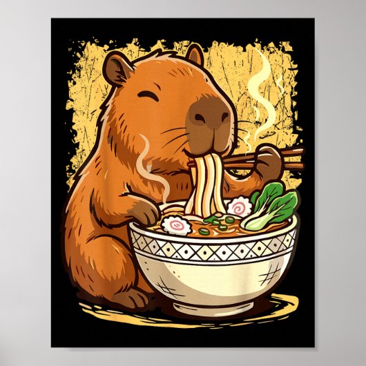 Poster Capybara Eating Ramen Noodles (Devant)