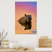 Poster Capybara émergeant d'un lac tranquille (Cuisine)
