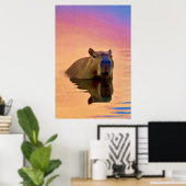 Poster Capybara émergeant d'un lac tranquille (Bureau à domicile)
