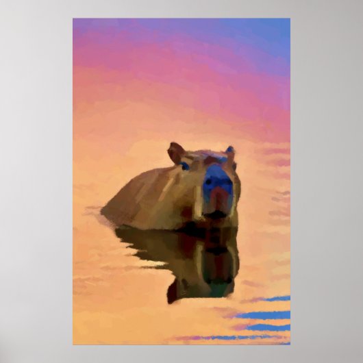 Poster Capybara émergeant d'un lac tranquille (Devant)