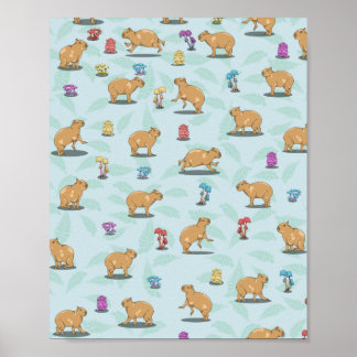 Poster Capybara et mushroom pattern