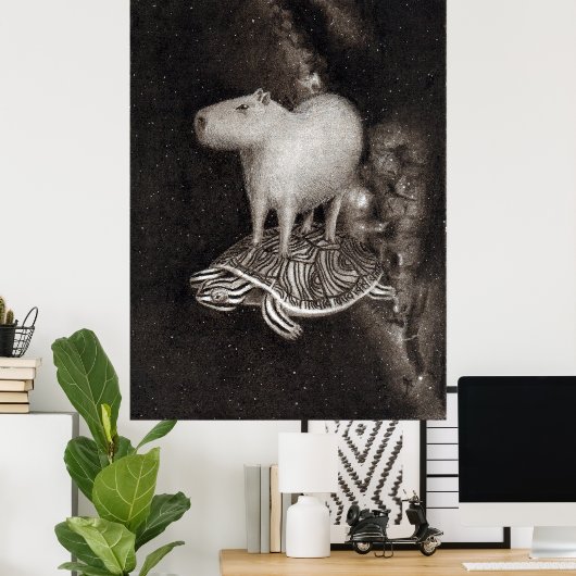 Poster Capybara et terrapine traversant l'espace (Bureau à domicile)