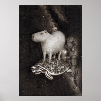 Poster Capybara et terrapine traversant l'espace