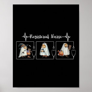 Poster Capybara Ghost Stethoscope Infirmière inscrite Éff