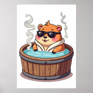 Poster Capybara Hot Tub Relaxation Sticker Chill Vibes An