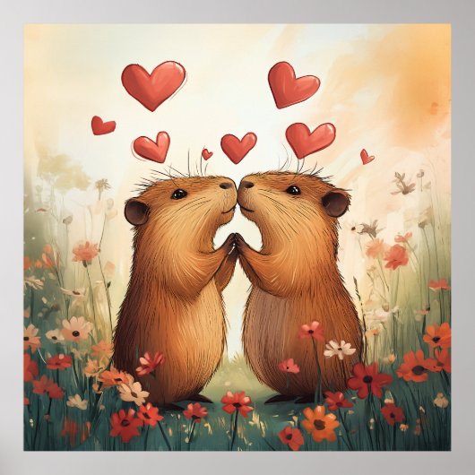 Poster Capybara Love - Un moment de pré romantique (Devant)