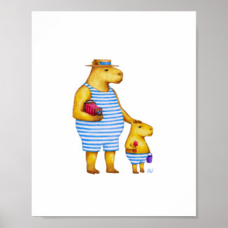 Poster Capybara père et fils 8 x 10 Imprimer