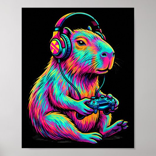 Poster Capybara Video Games Gamer Funny Gaming Graphic Ki (Devant)