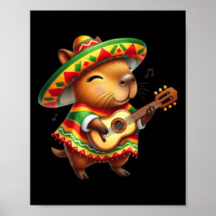 Poster Capybyra Sombrero Guitare Cinco De Mayo Mexicain E