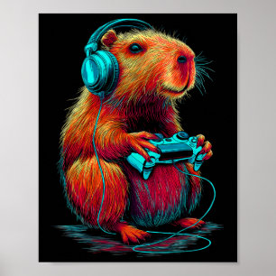 Poster Capyra de jeu rétro drôle de rongeur d'animateur d