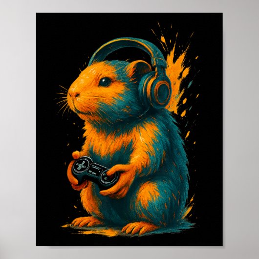 Poster Capyra Gamer Art – Funny Rodent With Controller An (Devant)