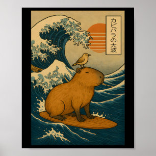 Poster Capyra Surfing Grande Vague Japonaise Kanagawa Vin