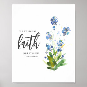 Poster Car Nous Vivons Par La Foi Bleu Floral Bible Verse