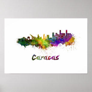 Poster Caracas skyline in watercolor