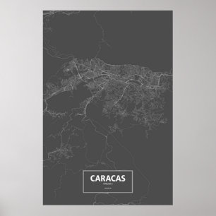 Poster Caracas, Venezuela (blanc sur noir)