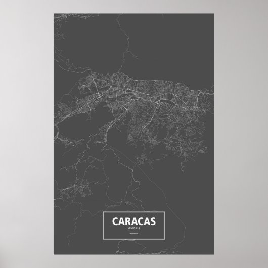 Poster Caracas, Venezuela (blanc sur noir) (Devant)