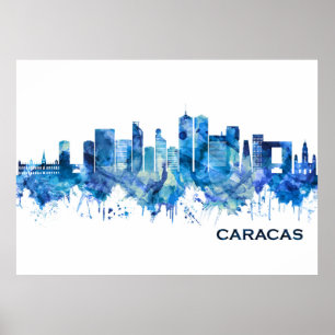 Poster Caracas Venezuela Skyline Blue