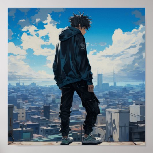 Poster Caractère Anime cool avec Pantalon Noir Baggy et B (Devant)