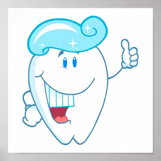 Poster Caractère Cartoon Dent Souriant Avec Du dentifrice (Devant)