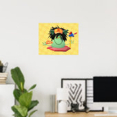 Poster Caractère de pizza Monster Vert Animé (Bureau à domicile)